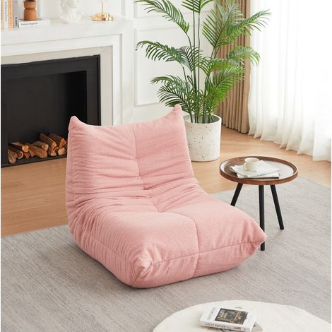 Poltrona da pavimento rosa in ciniglia con schienale avvolgente HAVRYA (1/5)