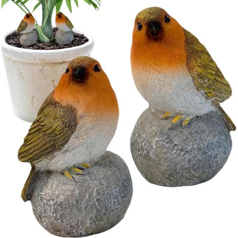 Ornements de jardin en résine « Robin sur une pierre » (lot de 2) (1/5)
