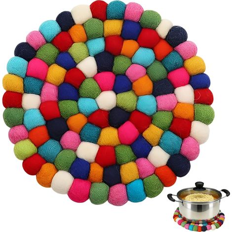Dessous de Plat en Feutre Rond 20cm, Dessous de Plat Feutre Coloré, Protège-Casserole Artisanal pour Tasses (1/5)