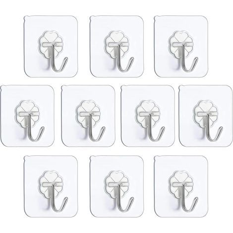10 - Wall Hook - Mounting Accessory - 180 Degree Rotation - Water Resistant - For Kitchen, Bathroom, Garage - Transparent - 6x6cm (1/5)