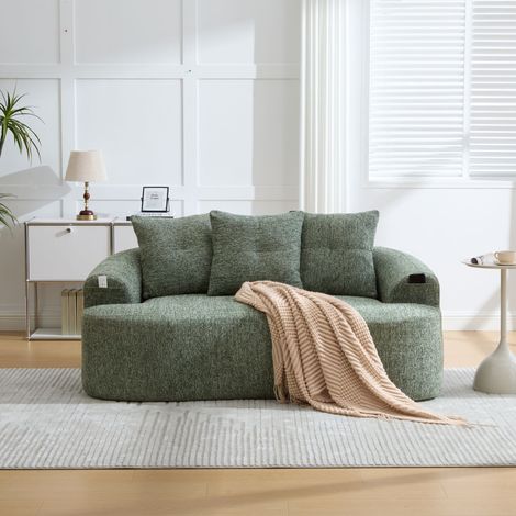DESMIU Canapé droit 2 Places avec Assise Profonde, Coussins Épais et Soutien à Ressorts, en Chenille, Vert 164 × 92 × 60 cm (1/4)