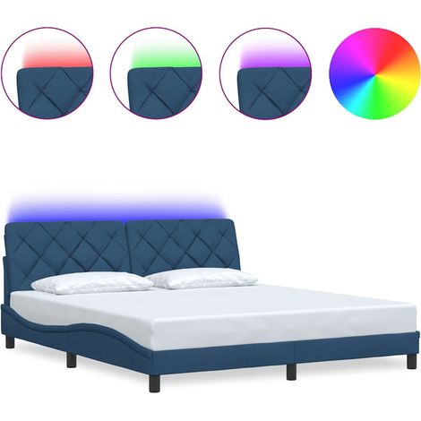 Lit Double Lit Simple - Cadre de lit avec LED bleu 180x200 cm tissu Maison La Vie (1/5)