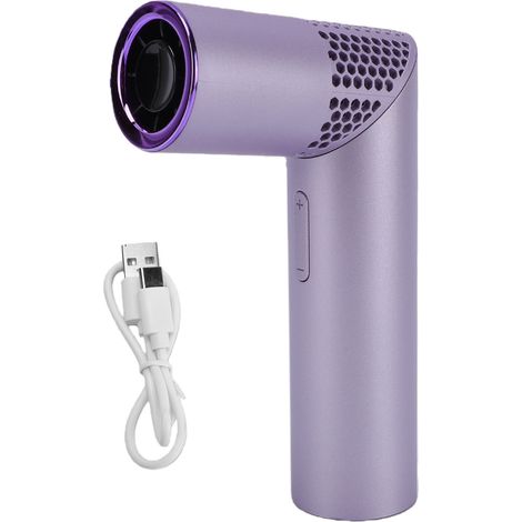 Ventilateur portable à main, 199 vitesses, rechargeable par USB, moteur sans balais, affichage numérique, rotatif, mini, idéal pour les voyages, la plage et les activités de plein air (violet). (1/5)