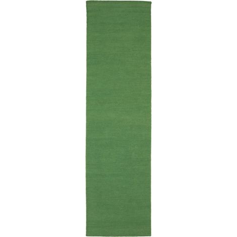 Kilim moderne Tapis Fancy - Tapis en laine  - 300x80cm, Rectangular - 100% Laine vierge - Tissé main - Vert