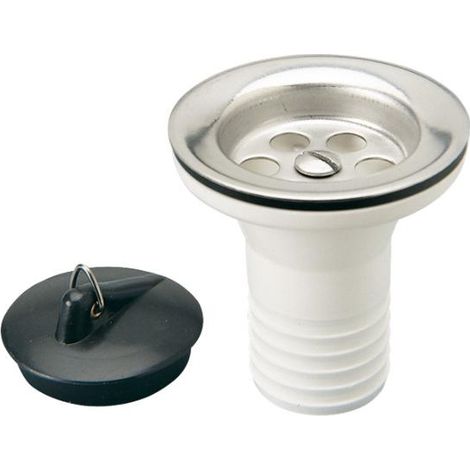 Soupape de vidange siphon flexible ø 30mm – Plastique/Inox – Capuchon PVC – Vis de fixation incluse – Habitex