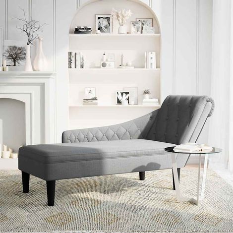 vidaXL Sdraio con Cuscino e Bracciolo Destro in Tessuto Grigio