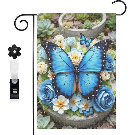 Drapeau de jardin Welcome et papillon à paillettes blanches 30 x 45 cm décoration porche et entrée (1/5)