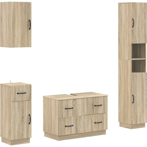4-teiliges Badezimmer-Schrank-Set HOORN Sonoma-Eiche vidaXL (1/5)