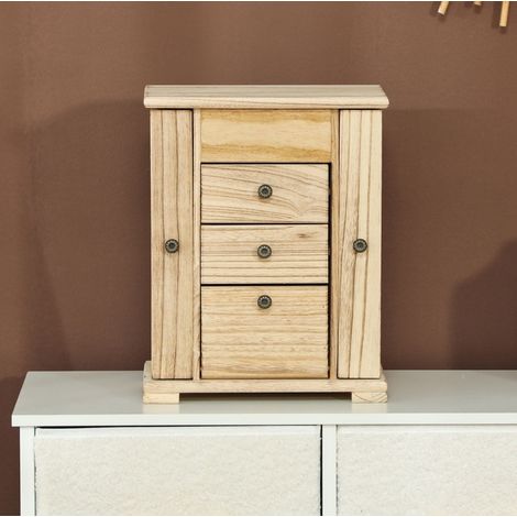 Joyero de madera marrón, 4 niveles, con espejo integrado OKMYHOME (1/5)