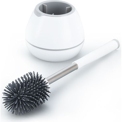 Brosse de toilette blanche, brosse de toilette en silicone avec support à séchage rapide et manche long antidérapant.-AquaForge (1/5)