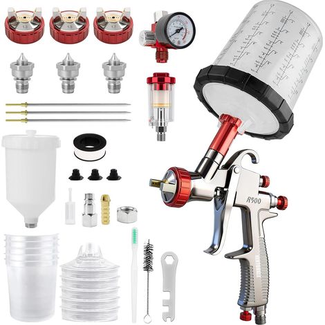 Pistolet Peinture R500 LVLP, Buses 1,3/1,5/1,7mm, 600ml & 650ml récipients (1/5)