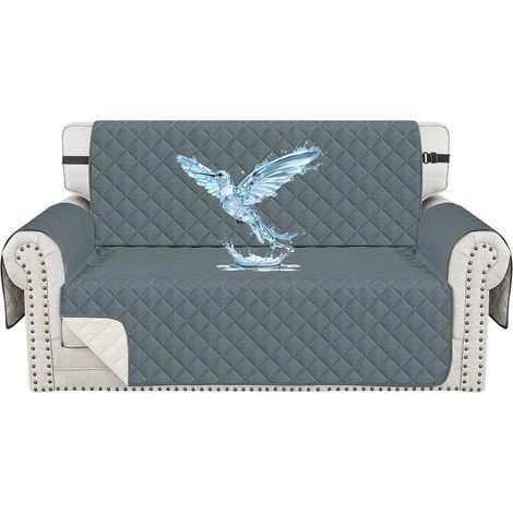 Waterproof 2-Seater Sofa Cover with Armrests, Universal Sofa Cover, Thickened Sofa Protector for Dogs and Cats, with Side Pockets, Non-Slip, Washable, Dark Grey (1/5)