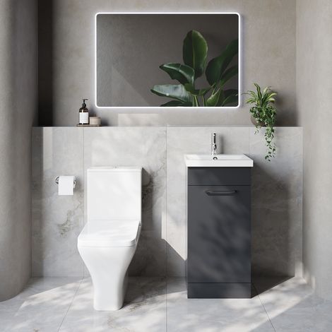 Napoli 390 Gloss Grey 400mm Single Door Vanity Unit and Kingston Toilet Suite with Glide Basin - 400mm - Chrome 160mm Handle