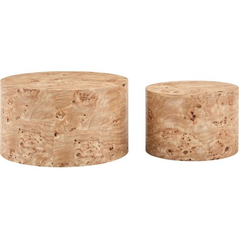 Set de 2 tables basses rondes en MDF aspect bois avec espace de rangement, diamètres 62,8 cm et 44 cm (1/5)