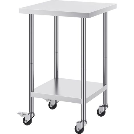 Mophorn Tavolo da lavoro in acciaio inossidabile 24 x 24 x 38 pollici, capacità di carico di 700 libbre, 4 ruote, 3 livelli di altezza regolabili (1/5)