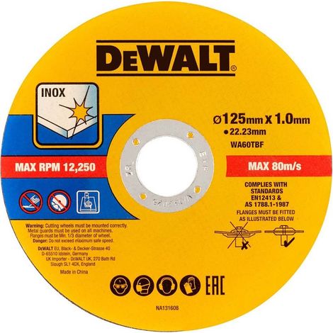 Dewalt 125mm 5.5"" 1mm Thin INOX Metal Cutting Disc 22mm Bore Flat Disc - Single