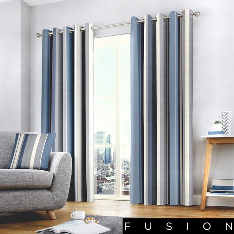 Fusion tende con occhielli, 100% cotone, blu, larghezza x 228,6 cm goccia (229 x 229 cm) (1/3)