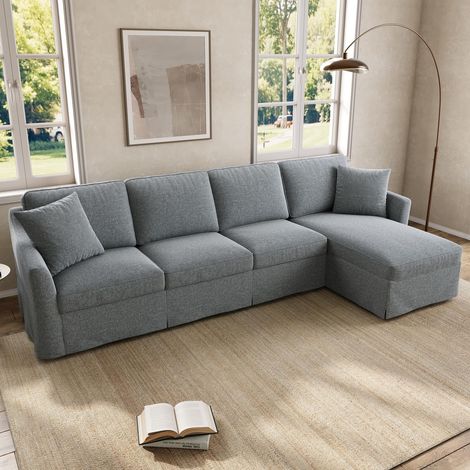 Ecksofa l-form - 274 x 128,5 x 83 cm - stauraum chaiselongue, abnehmbare waschbare bezüge, 4-sitzer, moderner stil, leinenoptik, grau (1/5)