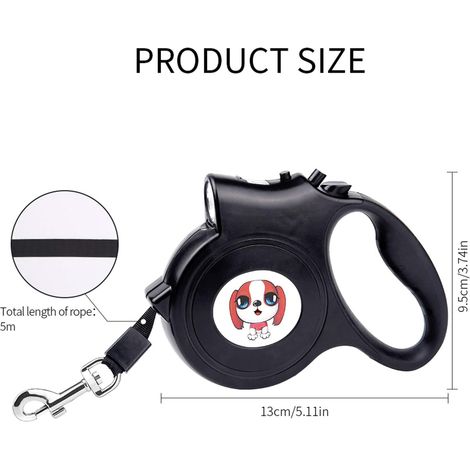 Laisse Rétractable, Laisse Enrouleur pour Chien, Laisse Chien Rétractable avec Lumière, Laisses Rétractables pour Chien 5 m Noir Taille, Un Boutton S'arrêter Bloquer, Laisse Rétractable Chat. MNS (1/4)