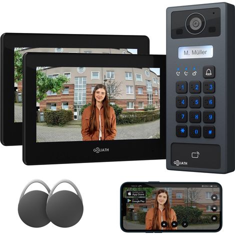 GOLIATH Basic 2-Draht BUS Türsprechanlage FullHD 2x 7" Schwarz RFID & Keypad 1-Fam Aufputz (1/5)