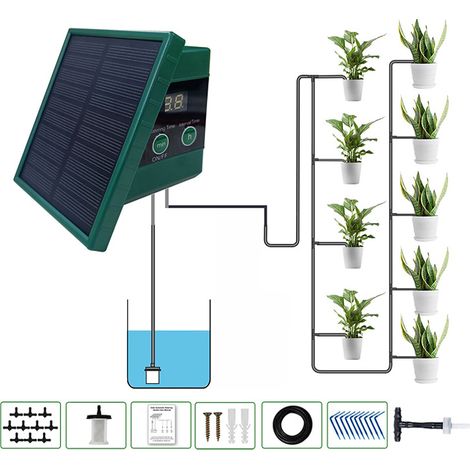 Système d'arrosage automatique à énergie solaire — système d'irrigation goutte à goutte automatique, adapté aux plantes en pot. (1/5)