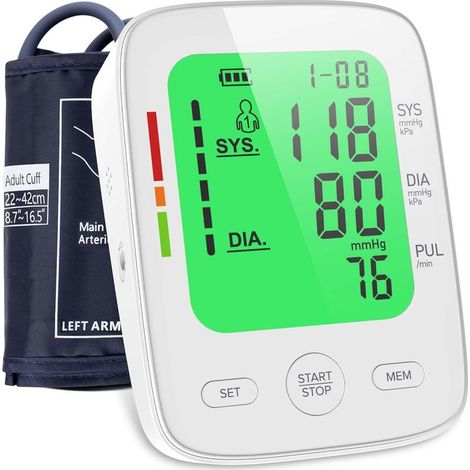 Monitor de presión arterial BP 120 para brazo. Pantalla grande a color (9 cm x 12 cm). Brazalete ajustable (22-42 cm). Versión en inglés. (1/5)