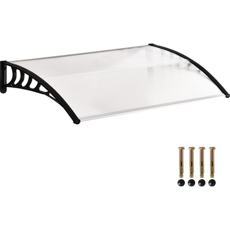 Auvent de porte d'entrée toit marquise en polycarbonate protection contre pluie neige UV 0,9 x 1,5 m, transparente