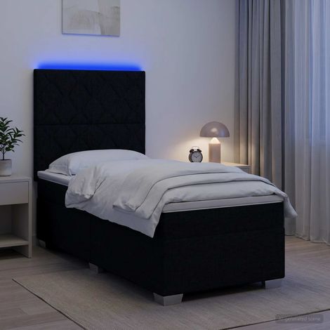 Cama box spring con colchón con cabecera Negro 80 x 200 cm Tela (1/5)
