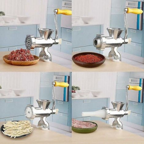 Hachoir à viande manuel - - Machine à saucisses - Fonction sauce - Alliage d'aluminium - Acier durable - 20x17 cm (1/4)