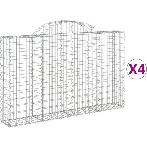 Set 4 cestini per gabbioni recinzione a gabbia muro di contenimento ad arco 200 x 30 x 120/140 cm ferro zincato Argento 020041421