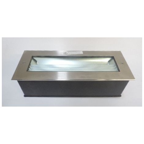 Encastré de sol fluo rectangle bord acier 180x460x120mm verre securit lampe 24W G23 1800lm asymétrique 230V 55° IP67 BEGA 8833