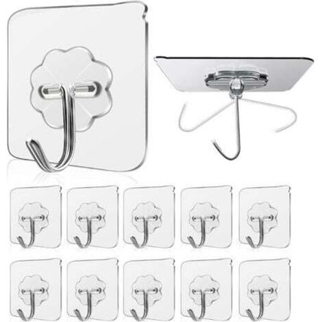 (10 Pièces)Crochet Adhésif 15kg(Max) Transparent Autocollants Crochet Murale Porte Serviette Pour Accroche Salle de Bain,Cuisine,Plafond,Accrocher,Porte,Peignoirs (1/5)