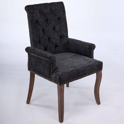 Chaise d’appoint de salle à manger en tissu chenille rembourré, pieds incurvés en bois massif, élégante chaise de salle à manger avec accoudoirs et dossier capitonné pour salon et cuisine, lot simple, (1/5)