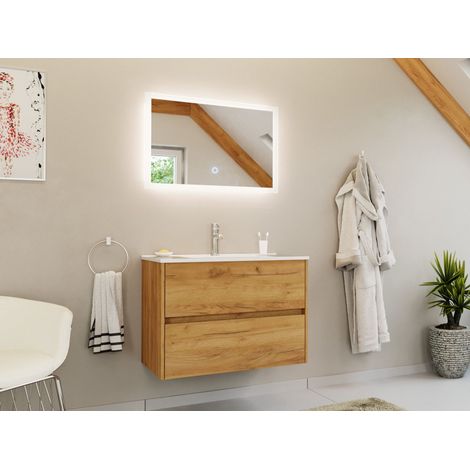Badmöbelset Taifun 80cm 2 tlg. Waschtisch und LED Spiegel eiche gold