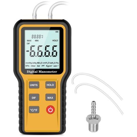 Manometro digitale professionale, manometro manuale per impianti HVAC con 12 unità selezionabili, tester per gas a doppia porta con retroilluminazione (1/5)
