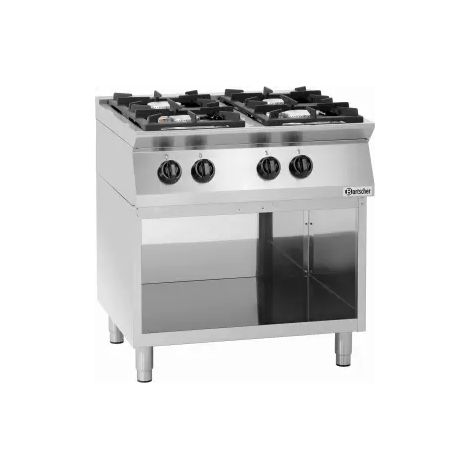 Cuisinière inox à gaz 4 feux sur support ouvert, 19 000 W, GAZ