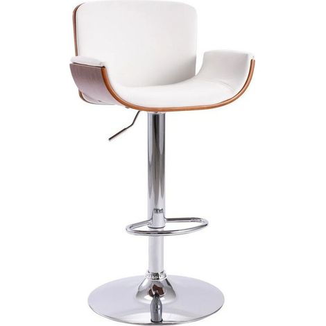 Chaise de bar simili cuir blanc et bois foncé Bilen (1/5)