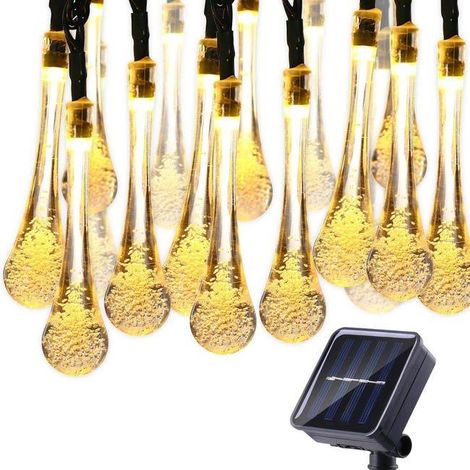 Guirlande lumineuse solaire d'extérieur, 6 m, 30 LED, étanche, forme de goutte d'eau, éclairage décoratif d'ambiance (blanc chaud) (SKU produit : 96866953 SKU Offre : mkh25.7.25-7) (1/5)