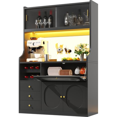 CHICFURN Mueble alto de cocina 120 x 40 x 180 cm MDF negro con luz RGB y almacenaje (1/5)