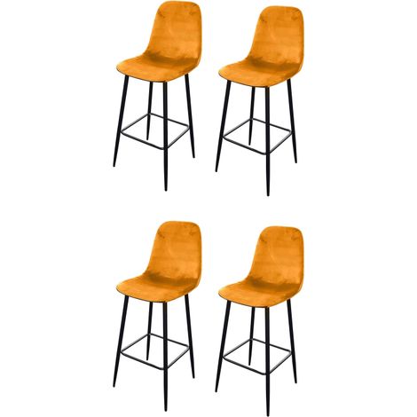 Lot de 4 tabourets de bar velours avec dossier "Inoui"- Jaune - L 42 x P 47 x H 108 cm - Livraison gratuite (1/2)
