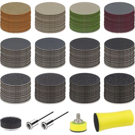 180 Pièces 25mm Papier de Verre Sec à L'Eau Disques Abrasifs Ronds Abrasif Grain 60/80/100/150/240/400/800/1200/2000/3000/5000/10000 Papier a poncer Eau/Sec, pour Polir Métal,Voiture, Bois (1/5)