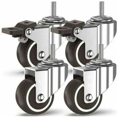 50 mm Lenkrollen, 4 Stück mit Gewindebolzen, Möbelrollen, gebremste Räder für den industriellen Transport von Platten (mit M10-Bolzen, 2 mit Bremsen, 2 ohne Bremsen)