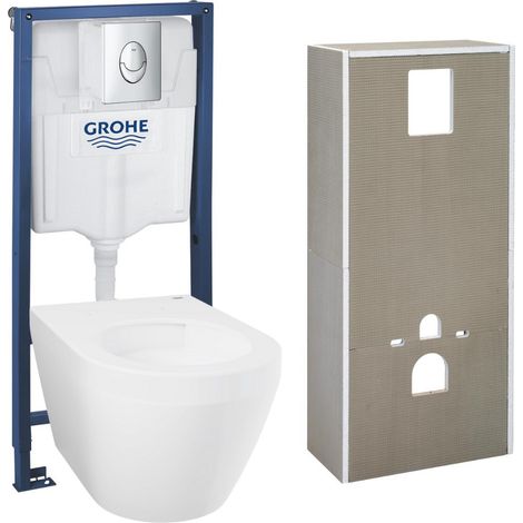 Solido + Pack WC con telaio di supporto 4 in 1 + WC sospeso senza anello Grohe con sedile SoftClose + placca (GRGRWR02-IN)