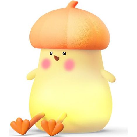 Linda lámpara de noche Kawaii con forma de pollito y verdura para dormitorio, color naranja claro.