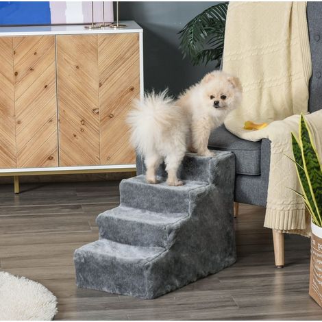 Scala per cani a 4 gradini per letto e divano, 60 x 35 x 44 cm, fino a 5 kg, grigio chiaro OKMYHOME (1/5)