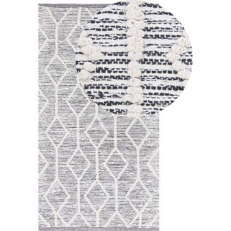 Alfombra gris de lana y algodón beige 80 x 150 cm patrón geométrico tejida a mano Adremit