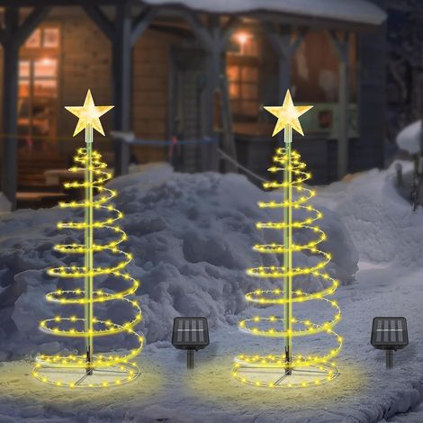 Sapin Lumineux Exterieur, 2 Pcs 100 LEDs Sapin de Noël Lumineux Extérieur, Imperméable Sapin de Noel Artificiel Solaire, Decoration Noel Exterieur Solaire pour Jardins, Terrasses (Blanc Chaud) (1/5)