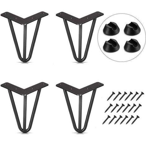 Lot de 4 Pied de Table 10cm Pied Meubles DIY pour Table à Manger Basse Bureau Noir + Protège Pieds et Vis (1/4)