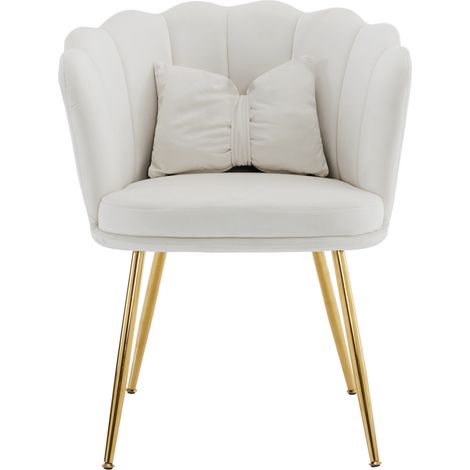 Set de 2 sillones de terciopelo beige con respaldo pétalo y patas de metal dorado (1/5)