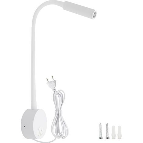 Applique Murale LED Chevet 3W, Spot Orientable, avec Prise et Câble, Lumière Blanche 6000-6500K (1/5)